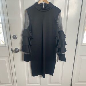 Elegant Black Ruffle Sleeve Dress